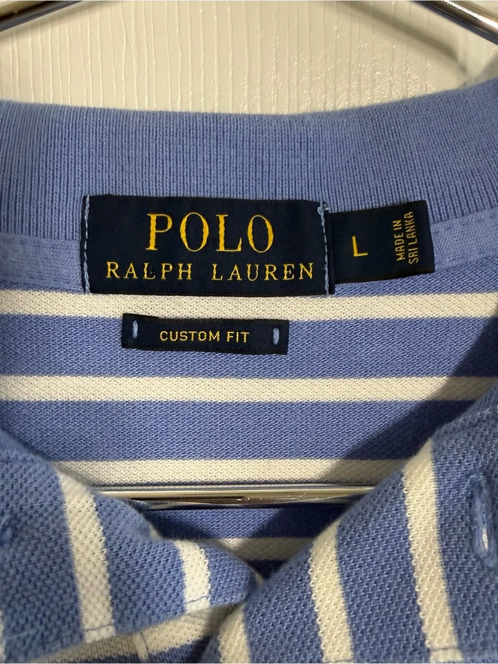Blue and White Striped Polo